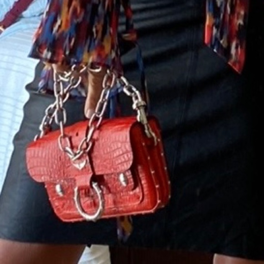 Zadig & Voltaire Red Croc-Embossed Leather Mini Chain Satchel